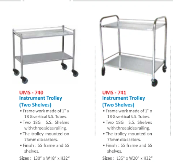 Univsearch Medicare Bed Side Instrument Trolley with Two Shelves